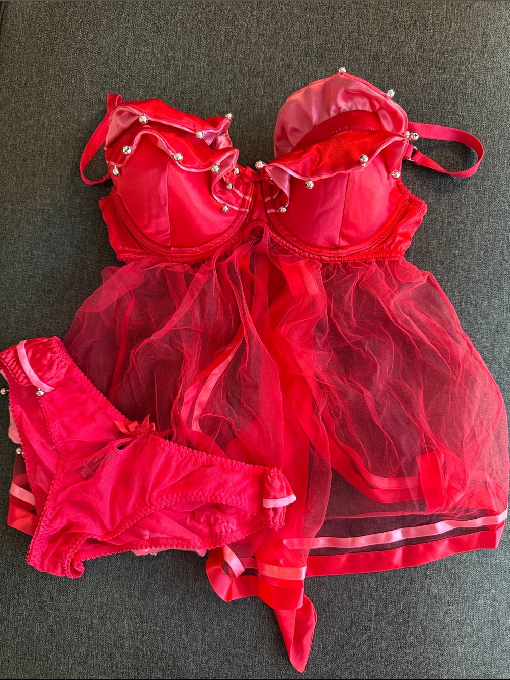 Red Sheer Babydoll Lingerie Set